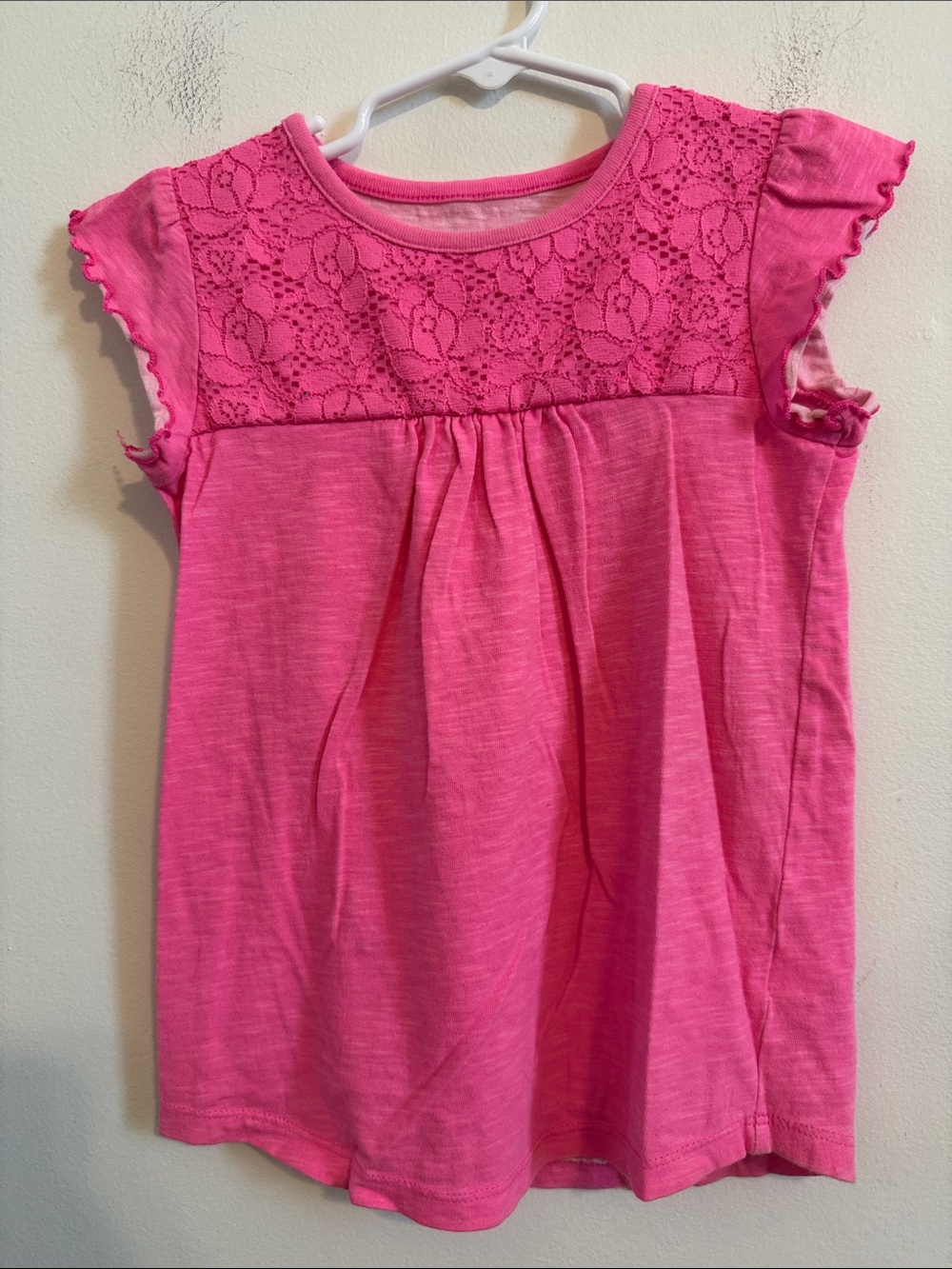 jumping beans Hot Pink Lace Yoke Flutter Sleeve Tank Top